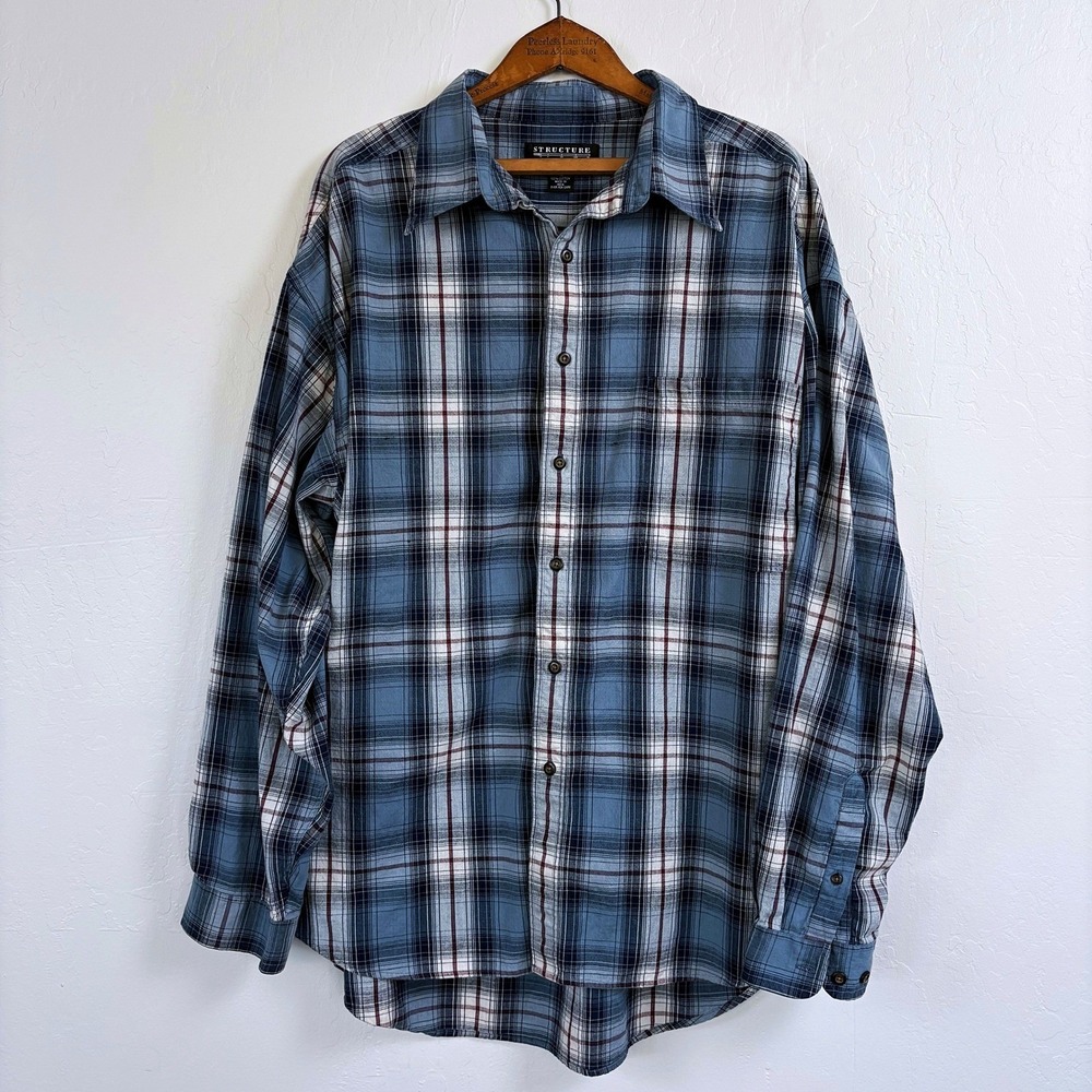 Structure 90s Cotton Button Down Shirt XL Blue Plaid Oversized‎ Classic Preppy